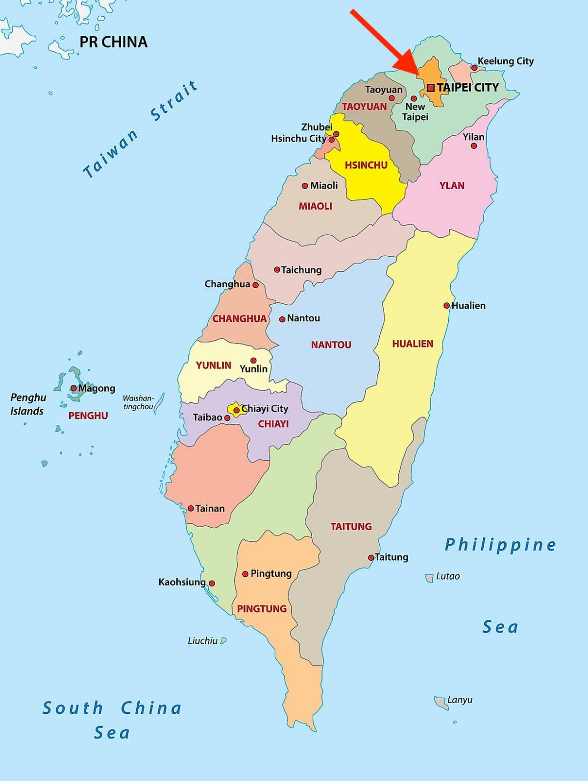 Ville de Taipei sur la carte de Taiwan